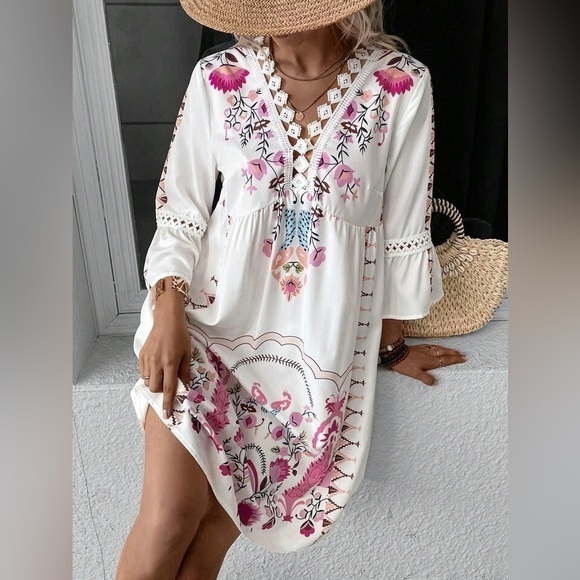 Dresses & Skirts - Boho Print Lace Hem Midi dress all sizes